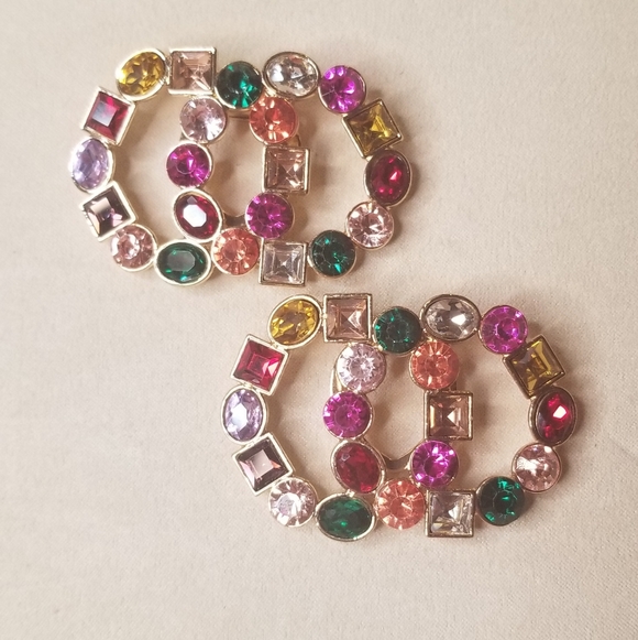 Multicolor Gemstone Shoe Broach & Vintage Earrings - Picture 3 of 5